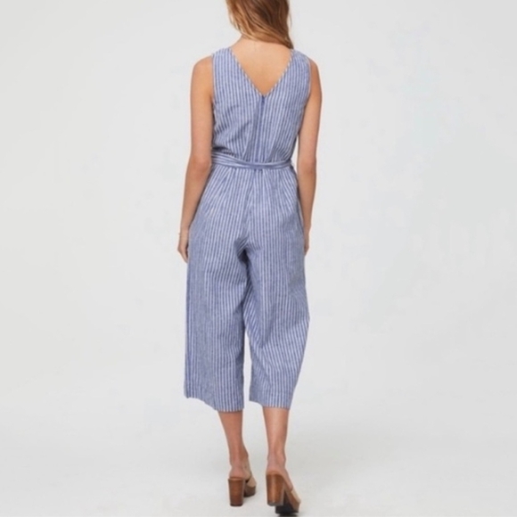 Beachlunchlounge Linen Blend Striped Jumpsuit Womens Small Wide Leg Cropped - Picture 2 of 12